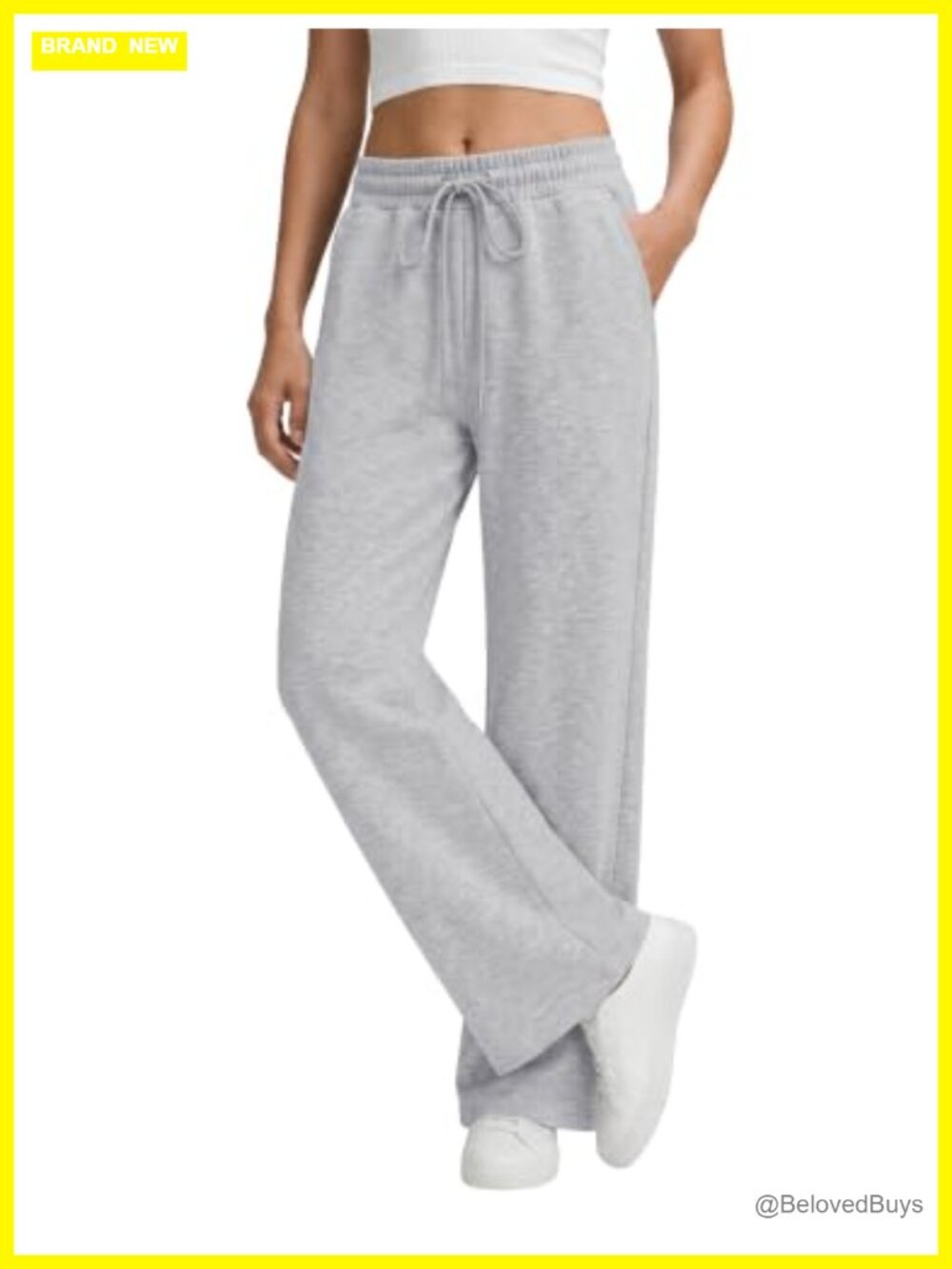 Wide Leg Sweatpants Cotton Polyester High Waist Drawstring Pockets
